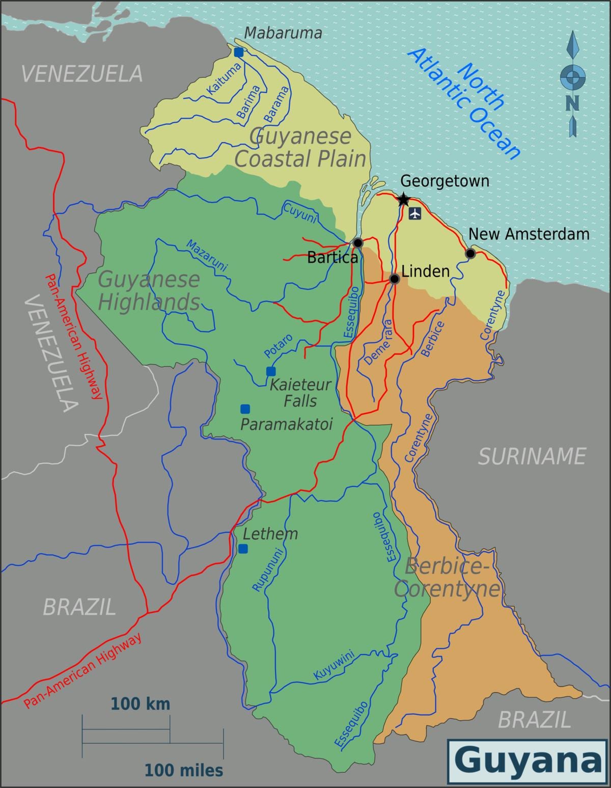 கிழக்கு கடற்கரை demerara கயானா வரைபடம்