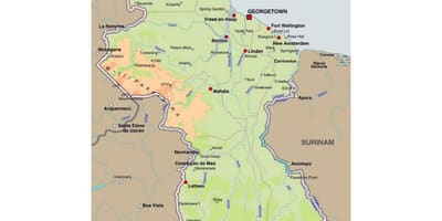 வரைபடம் கயானா காட்டும் நகரங்கள்